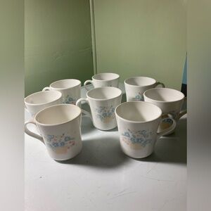 Vintage Set of 8 USA Corelle Basket Blue Flowers Tea Cup Mug